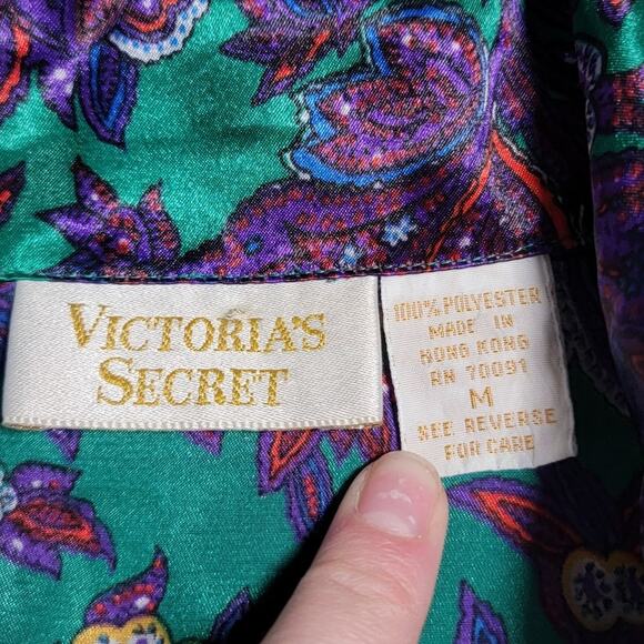 Vintage 90s Victorias Secret Size Medium Satin Top Floral Luxury Sleep Lounge - Picture 7 of 11